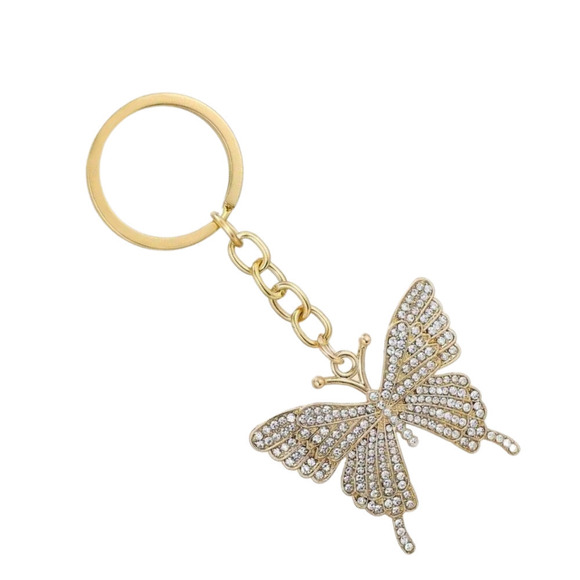Rhinestone Butterfly Keychain Keyring Gold Link Butterfly Charm Pendant - Picture 4 of 14